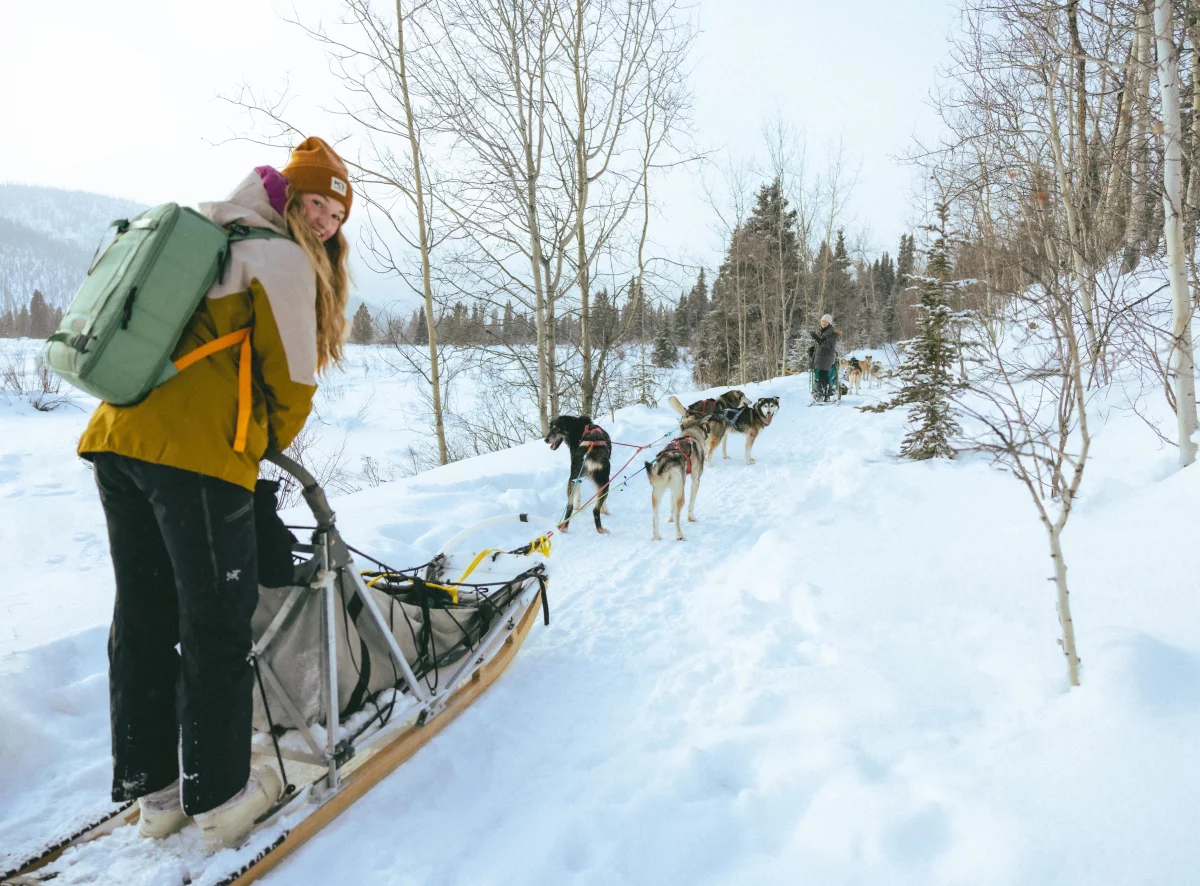 Hundeschlittentouren Yukon - Gast mit Huskies